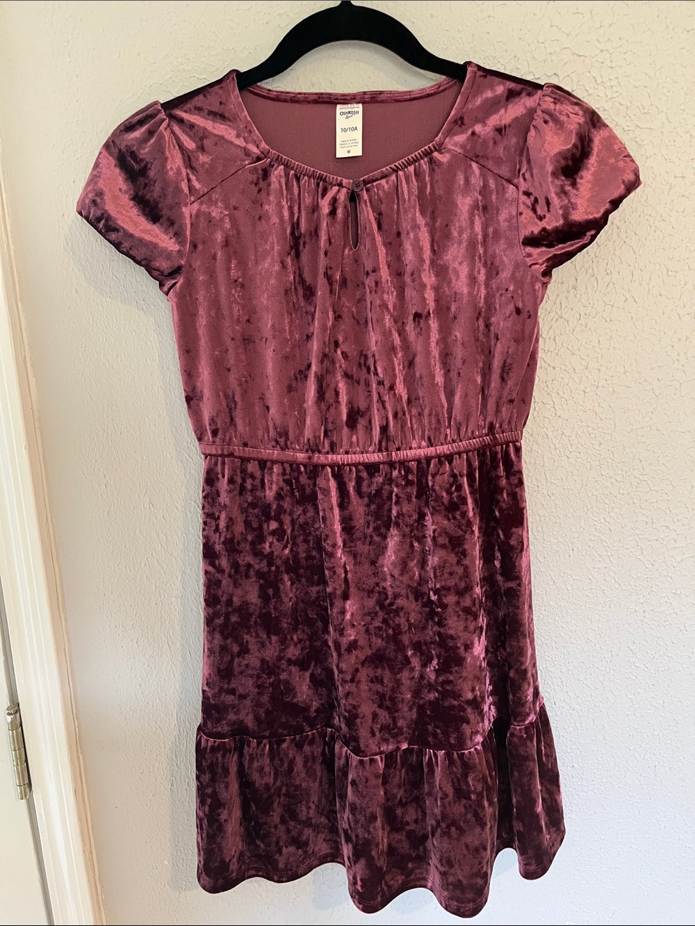 OshKosh B'gosh Girls' Velvet Short Sleeve Dress - Plum